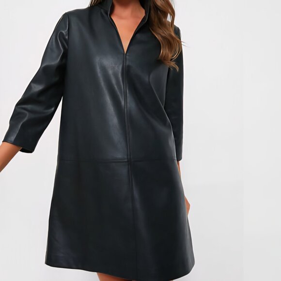 New! Tuckernuck - M - Black Leather Clifton Mini Dress - Picture 5 of 13